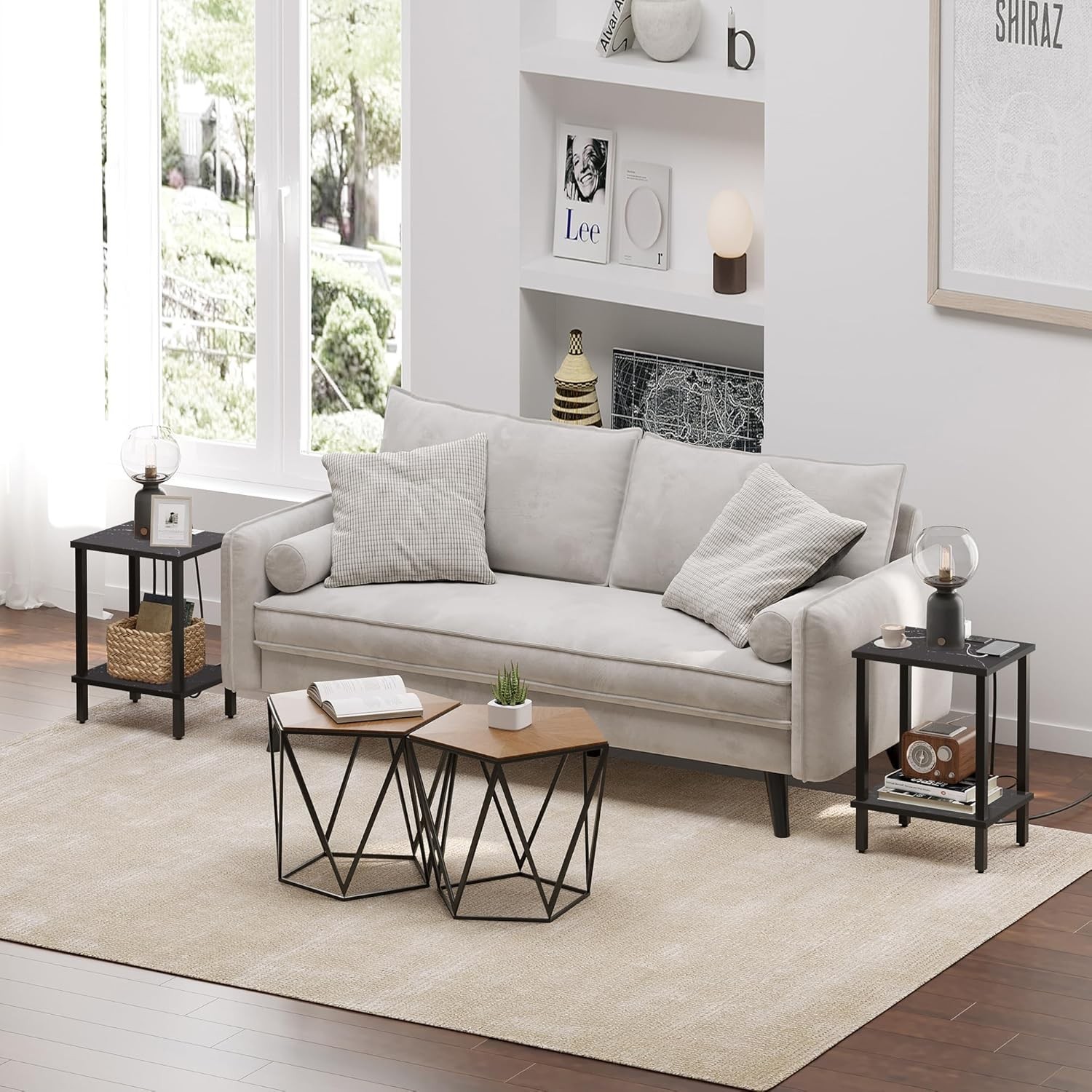 End Table Side Table Nightstand 2-Tier Storage Shelf Sofa Side Table Small Space