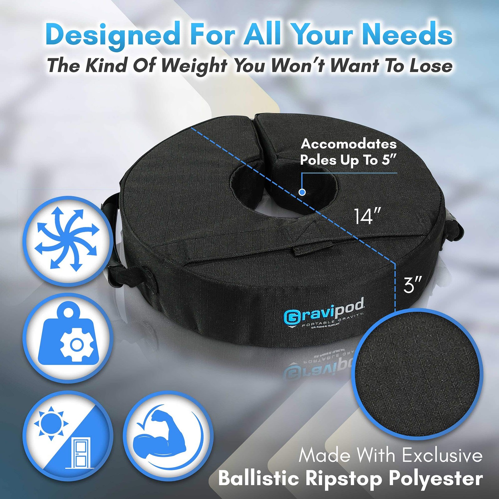 Gravipod 14" Mini Versatile Weight Bag Easy One-Step Split-Ring Setup Stabilize