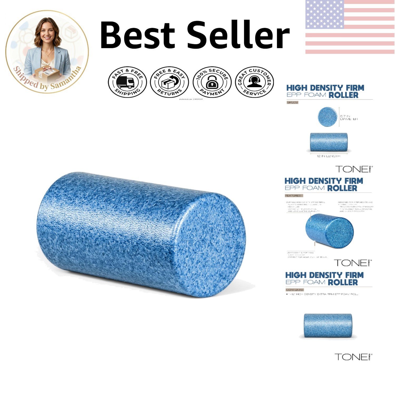 High Density 12-Inch EPP Foam Roller for Deep Tissue Recovery & Flexibility