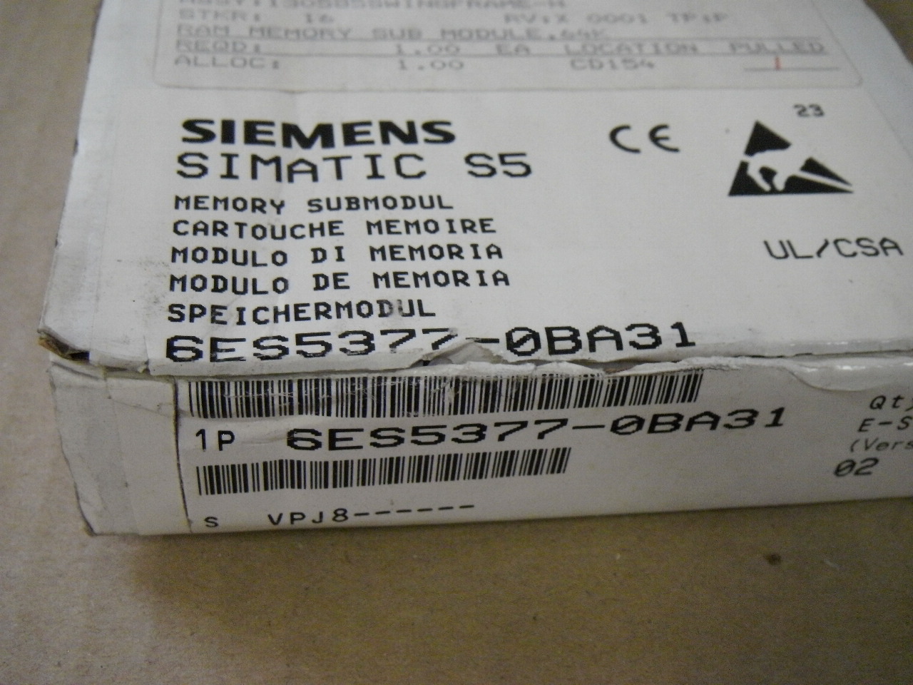 Siemens 6ES5377-0BA31 Memory Submodule 377 RAM 64KB Short Type