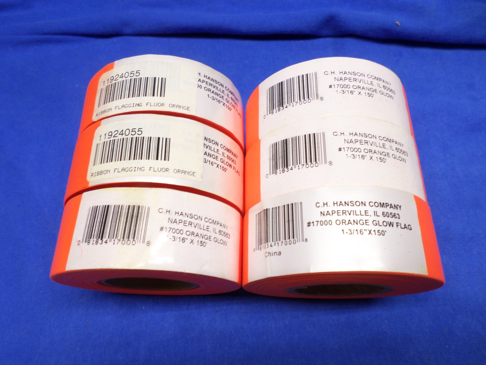 6 Rolls of C.H. Hanson #17000  Orange Glow Flagging Ribbon 1-3/16" x 150' Flags