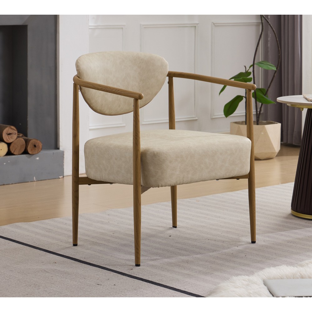 Upholstered PU Leather Dining Chair with Foam Padding and Wood Grain Metal Frame