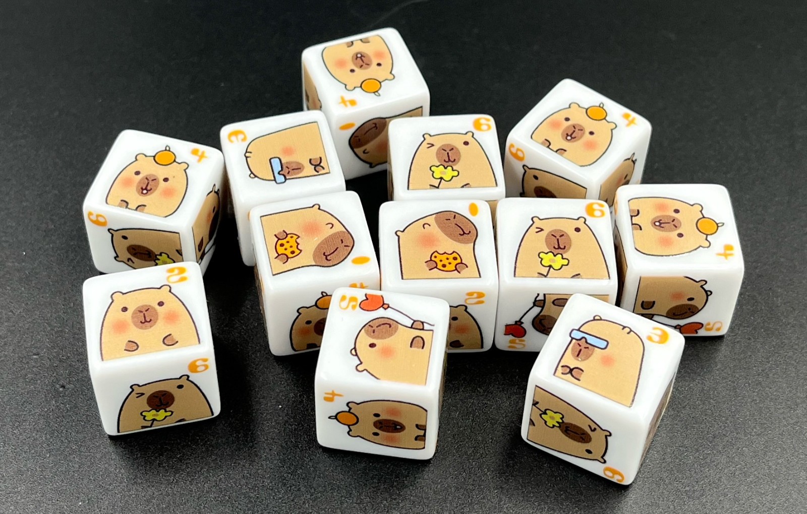 Whimsical Capybara 16mm D6 12 Dice Set New For Warhammer Wargames RPGs