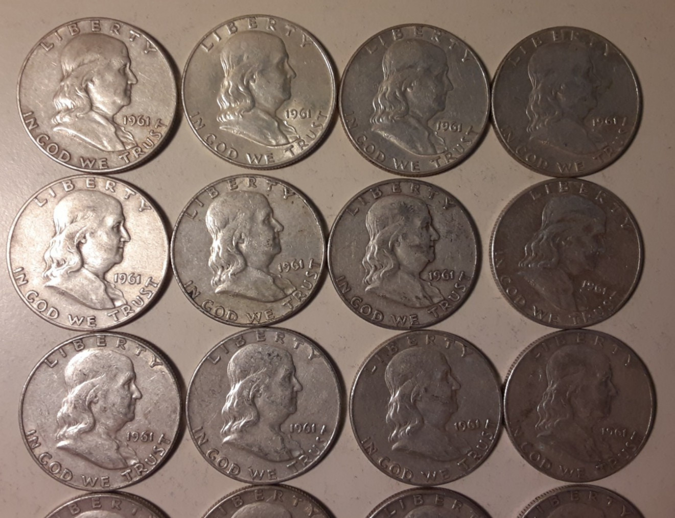 1961-D $10 Face Value 90% Silver Franklin Half Dollars various grades (#11-RDF)