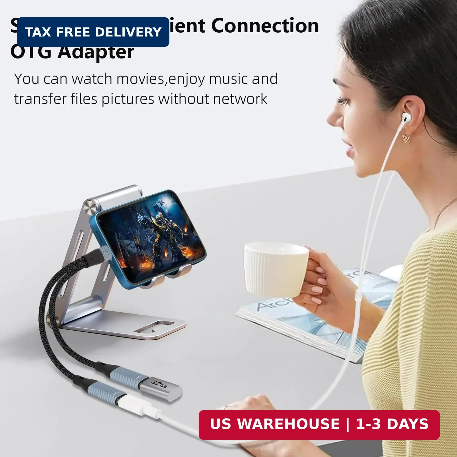 USB C to Dual USB Type C Female Splitter Cable Earphone Adapter Type C OTG Split