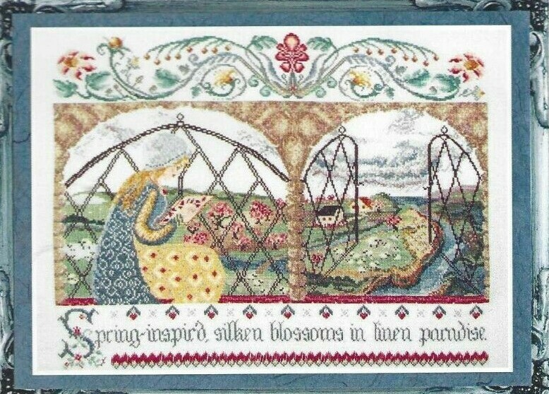 SPRING INSPIR'D STITCHER--Girl Stitching in Window--Counted Cross Stitch Pattern