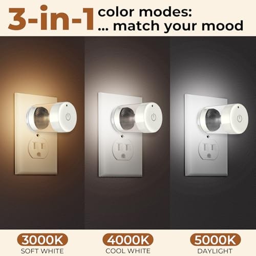 2 Pack LED Night Light Plug into Wall 3000K/4000k/5000K Adjustable Color 3CCT