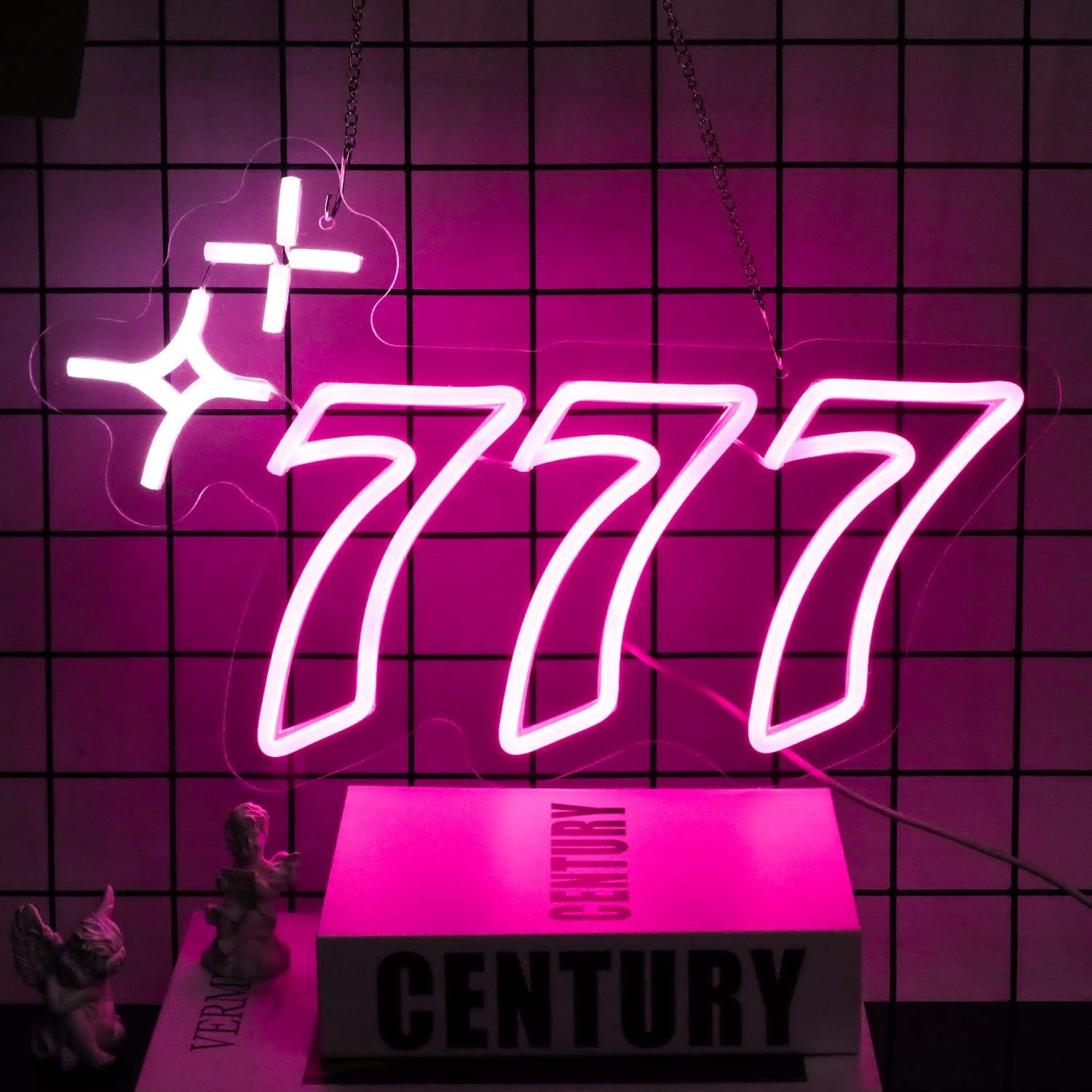 777 Neon Sign Angel Number Neon LED Sign Luck Seven Neon Lights Pink White St...
