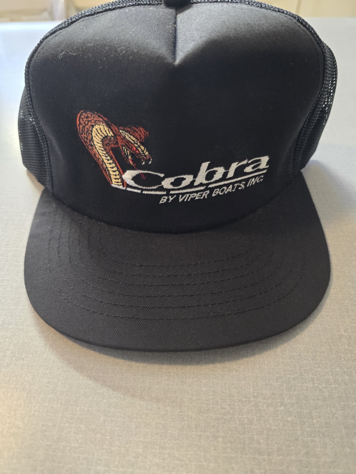 Vintage Cobra By Viper Boats Snapback Hat Cap Mesh Rope Trucker Fishing Black