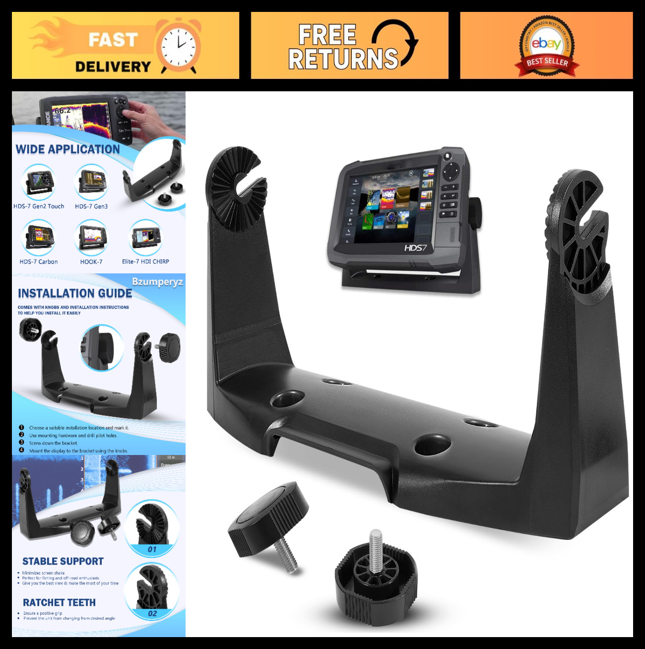 Upgrade Gimbal Mounting Bracket with Knobs for Lowrance HDS-7, Elite, Hook 7