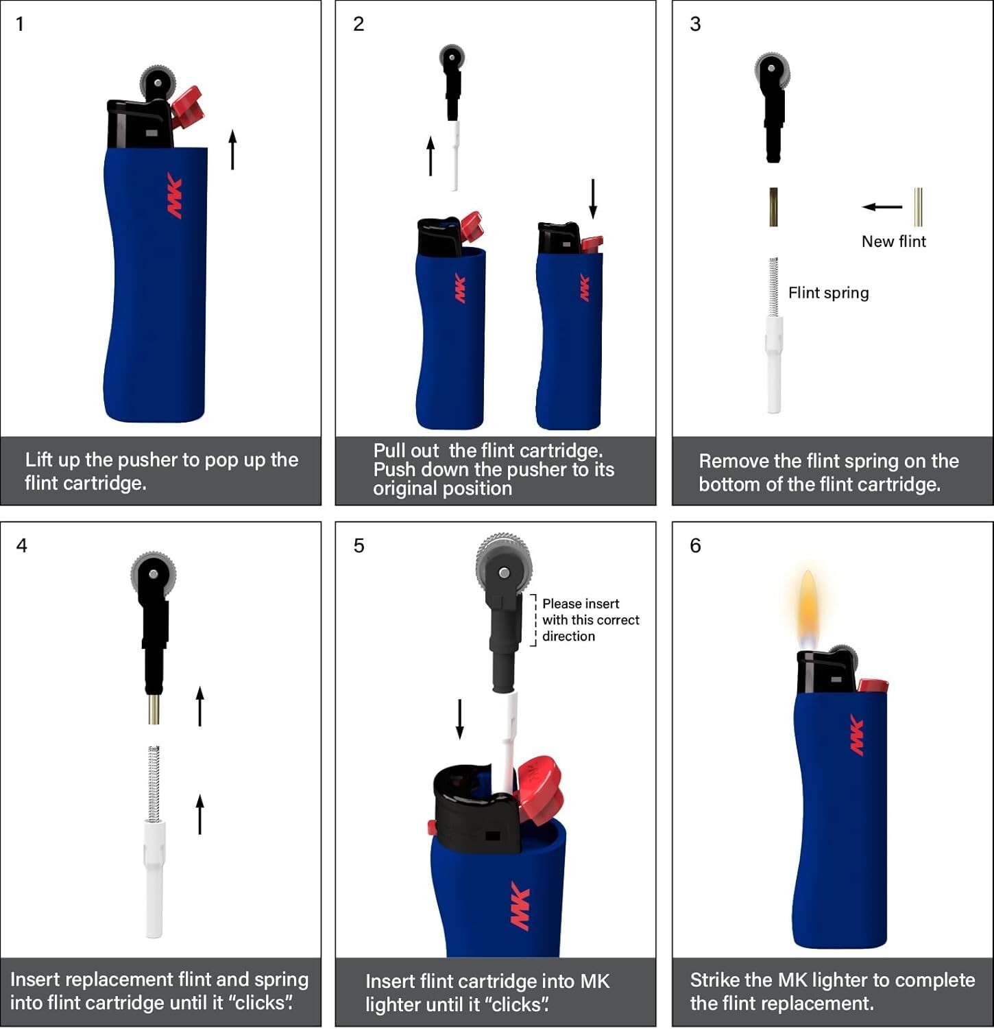 5-PACK MK Grip Pro Refillable Butane Pocket Lighter (703335)