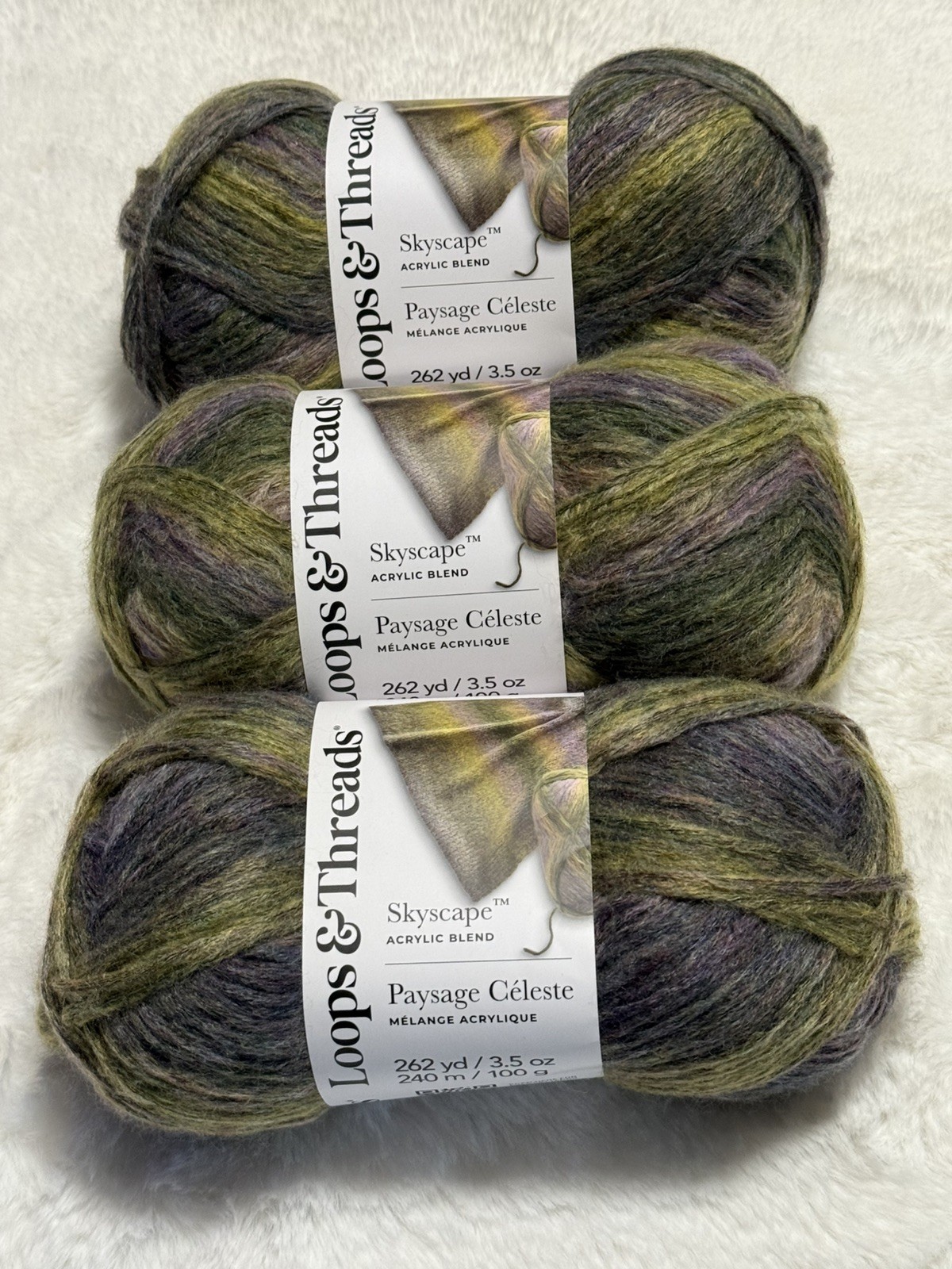 Loops & Threads Skyscape Yarn Chartreuse & Purple Multi Acrylic Nylon Lot Of 3