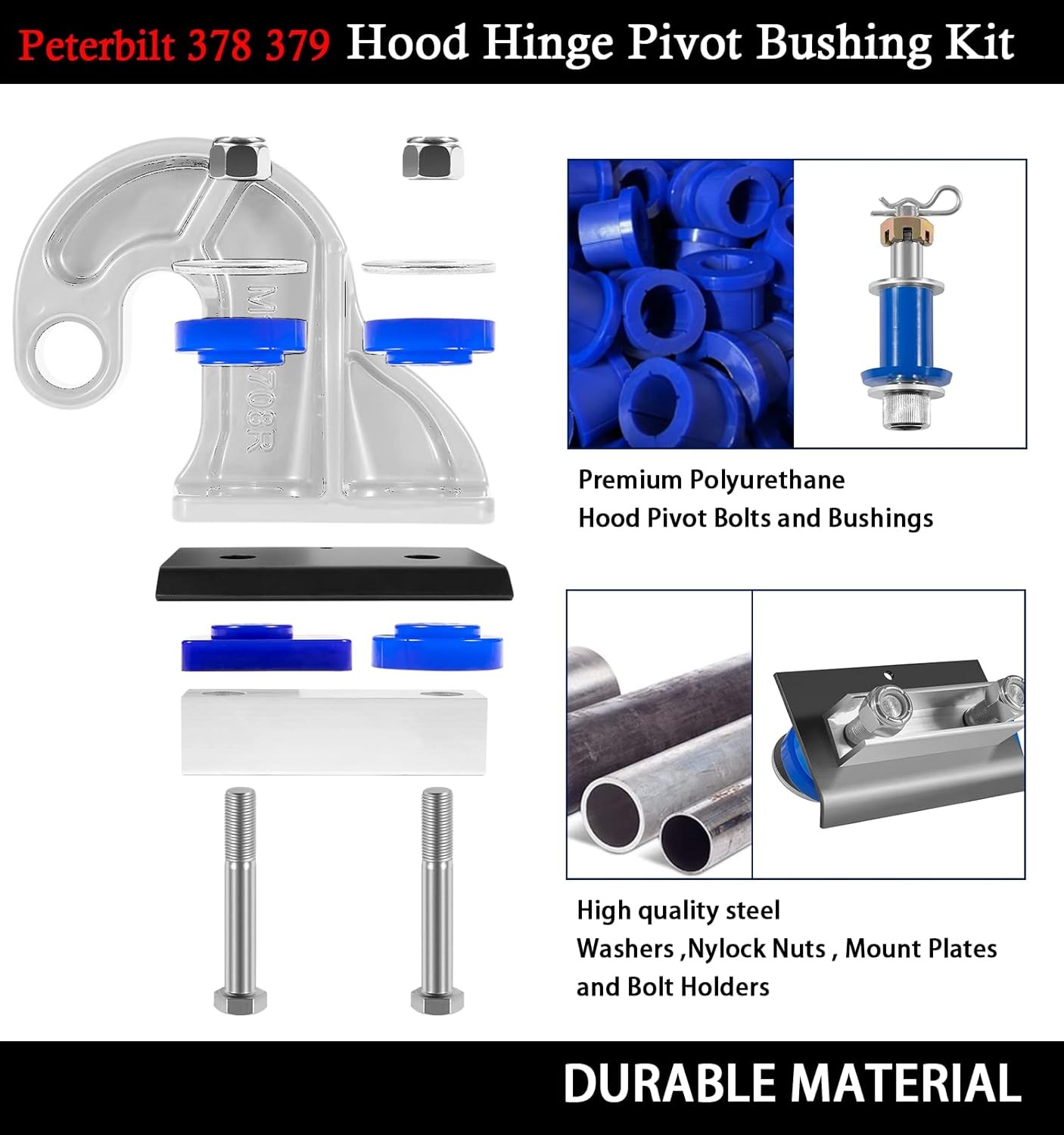 Replacement for Peterbilt 379 Hood Hinge Bolt Bushing Kit 13-04154 13-04164