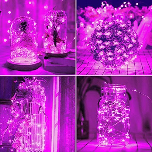 Total 200 LED Solar Powered Copper Wire String Lights Outdoor, 2 Pack Pink