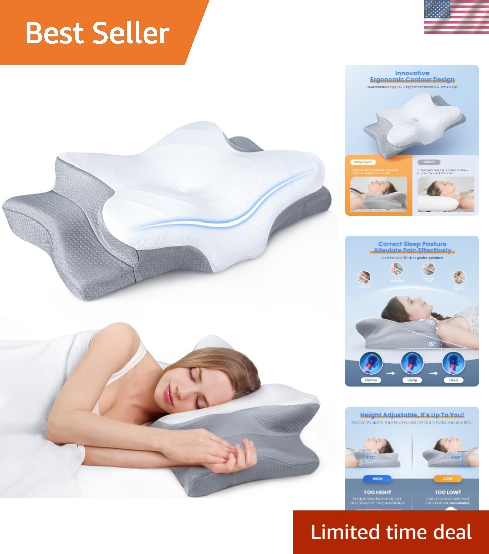Queen Cooling Ergonomic Neck Pillow for Pain Relief - Adjustable Memory Foam