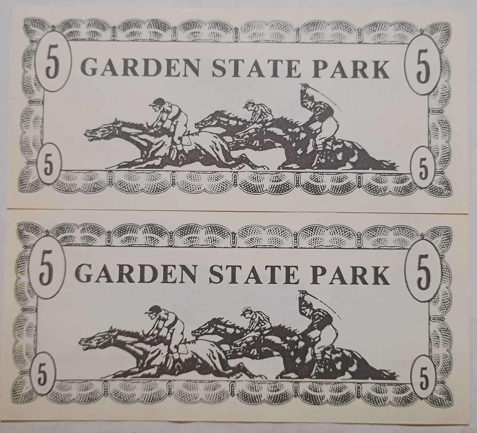Cherry Hill, New Jersey - 2 1985 Garden State Park Racetrack Vouchers Script