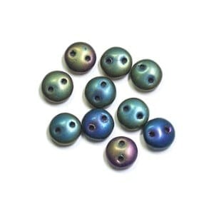 Lentil 2-Hole Bead, Matte Iris Green, 6mm x 6mm