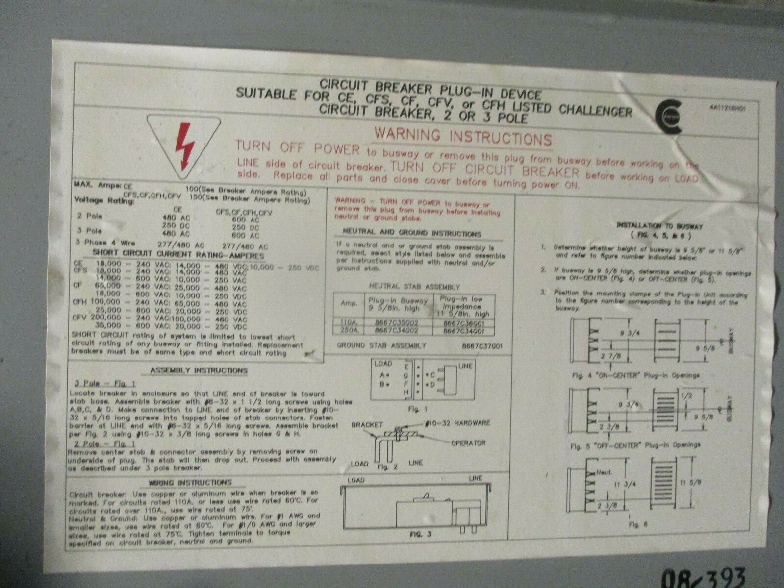 CHALLENGER CCBPCF, 30 AMP, 480 VOLT, 3Ø3W CIRCUIT BREAKER BUSPLUG