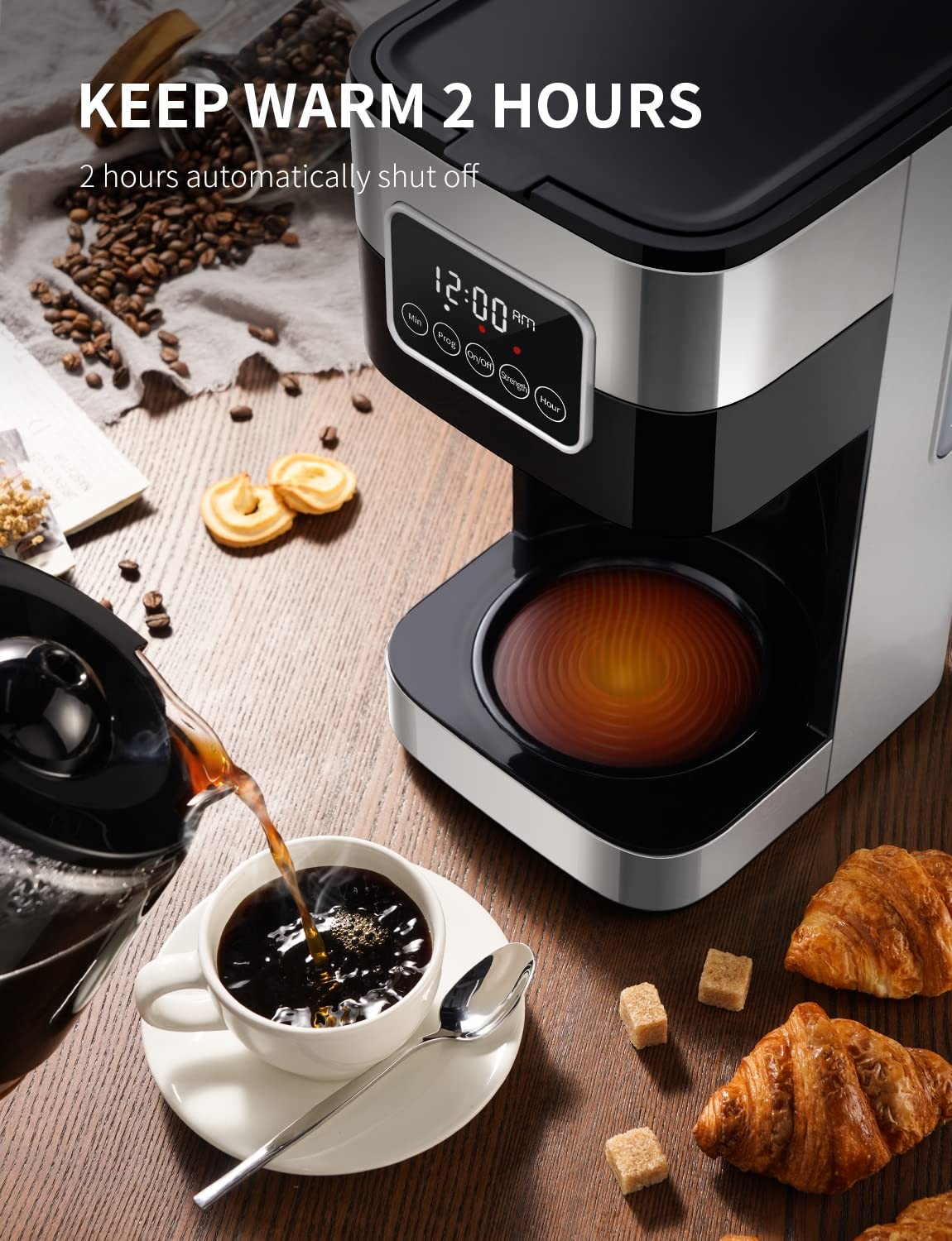 SHARDOR 10-Cup Programmable Coffee Maker, Regular & Strong Brew Drip silver