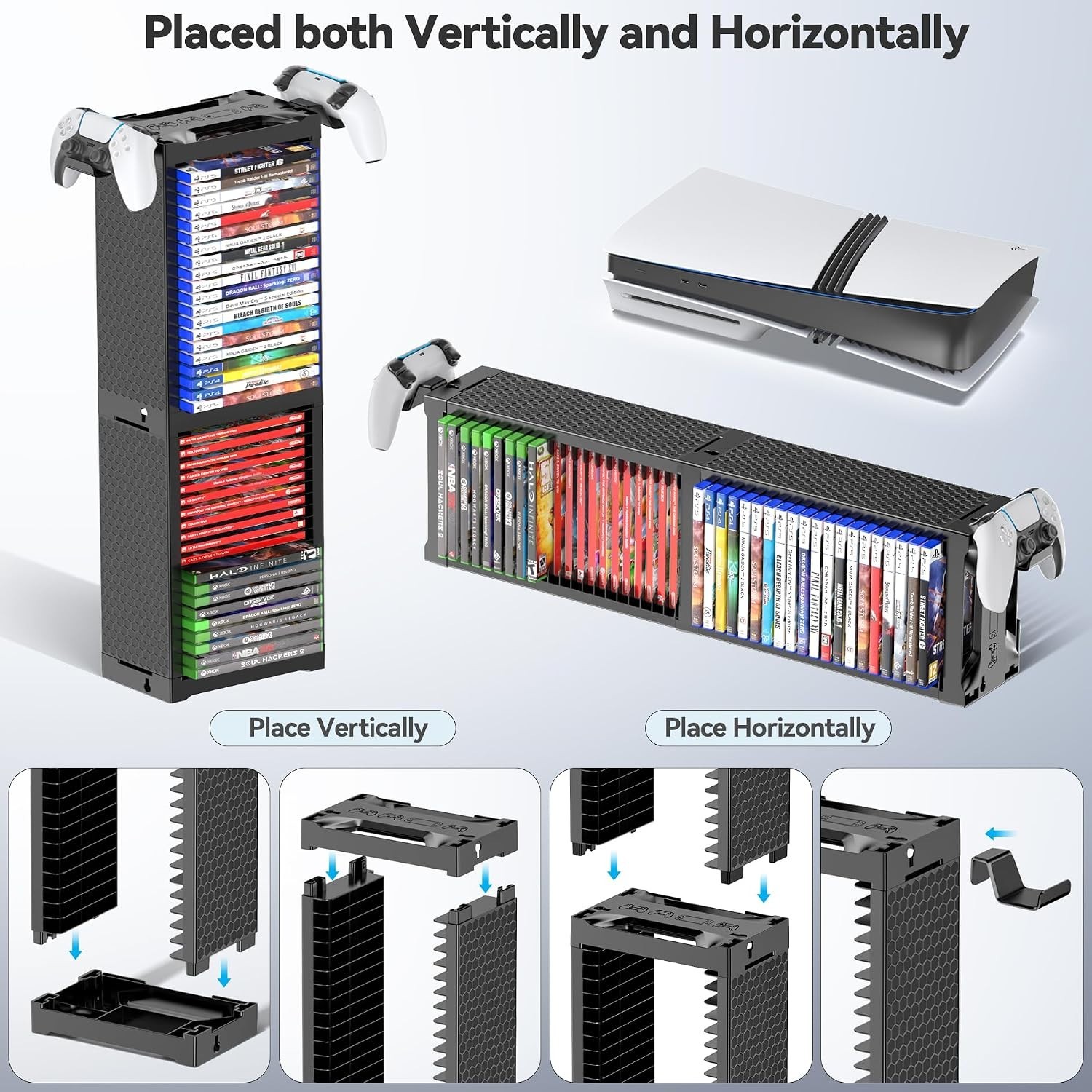 Space-Saving 2-Tier Game Disc & Accessory Storage Tower