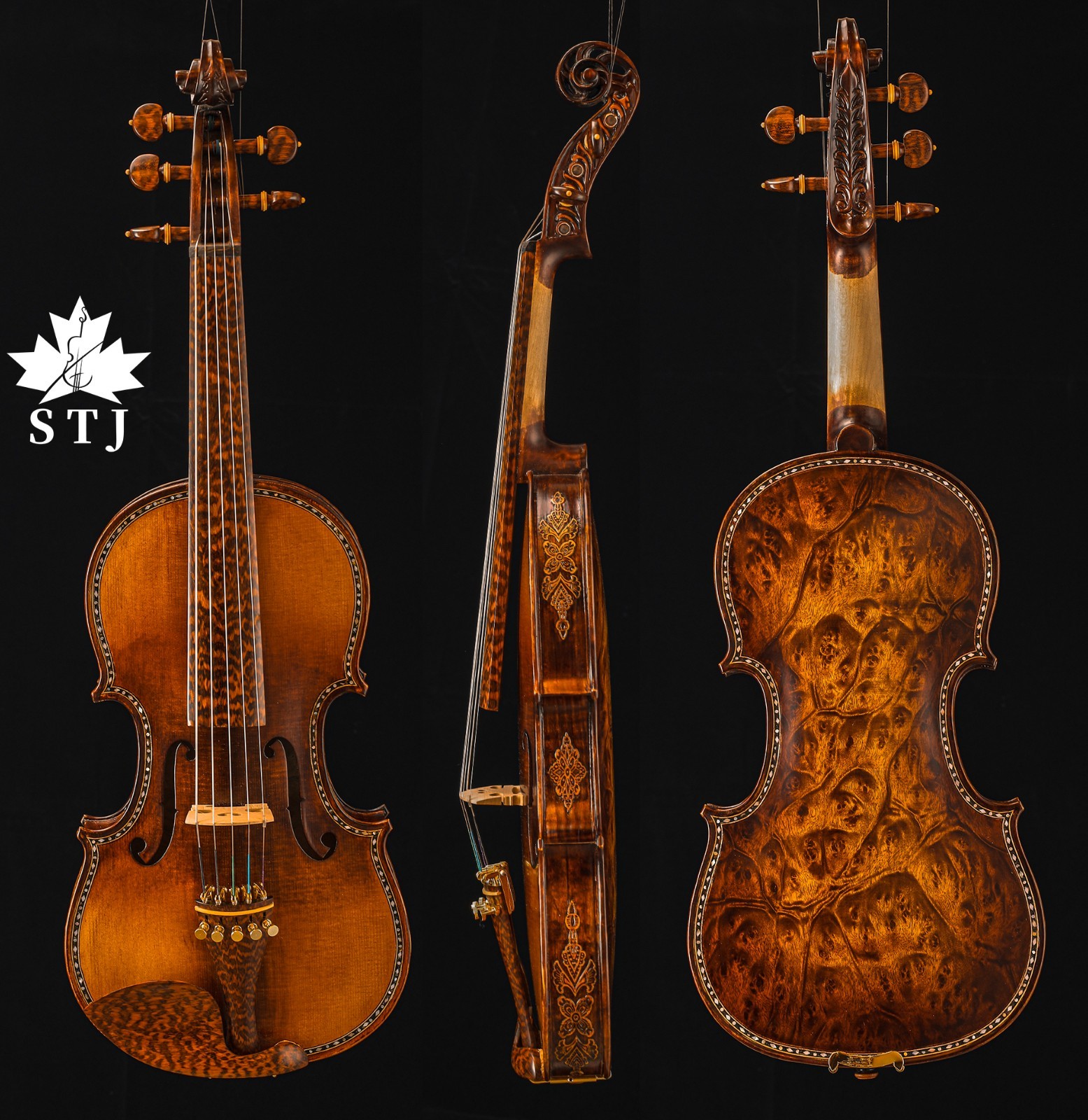 Song 5 string Violin 4/4 size, Bird's eye wood, snake wood parts, Mellow sound