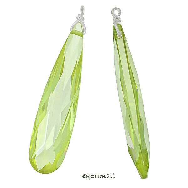 1PC CZ In Sterling Silver Flat Briolette Charm Pendant Bead Lime Green #98347