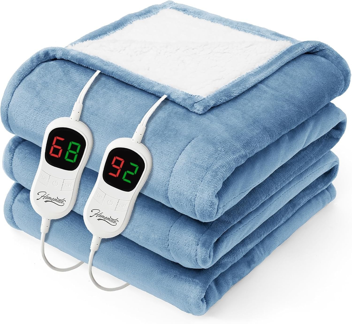 Homemate Heated Electric Blanket King Size - 100"x90" 10 Heating Levels, Blue