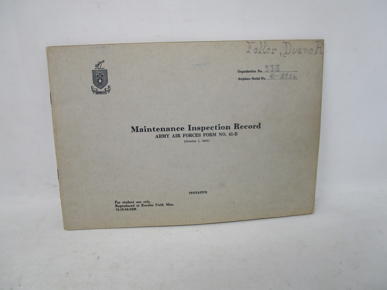1942 Army Air Forces Maintenance Inspection Record brown