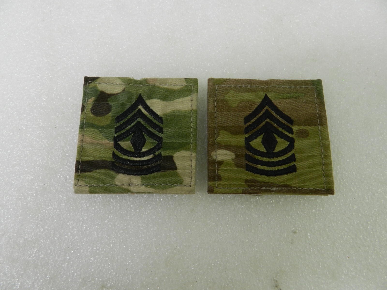 US Army First Sergeant E-8 2x2 Classic Woodland Camo Hook Rank Patch Pair BDU