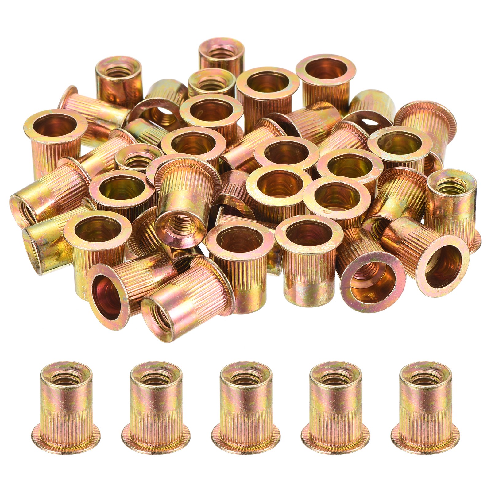 70Pcs Rivet Nuts Flat Head, 5/16 Carbon Steel Thread Zinc Plated Finish