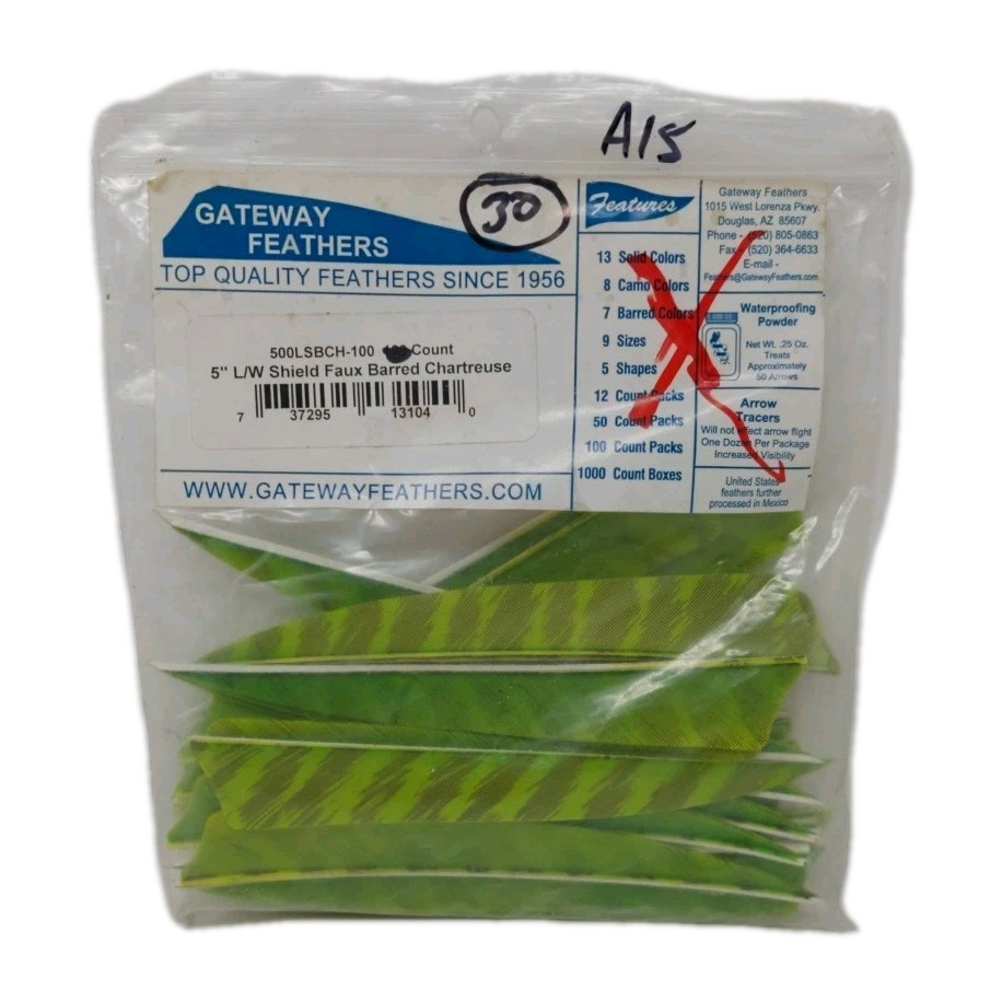 30 Count Gateway Feathers 5" Left Wing: Shield Faux Barred Chartreuse Green