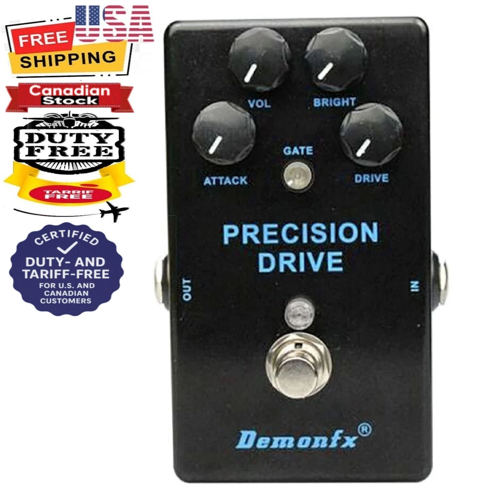 Demonfx Precision Drive Ov/drive w Gate Option Guitar FX Pedal SHIPS from CANADA