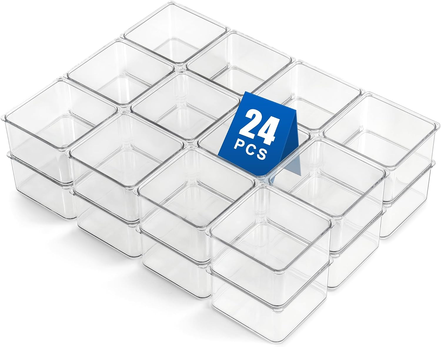 24 Pcs Small Drawer Organizer Binsset, Stackable Drawer Divider Trays for Makeup