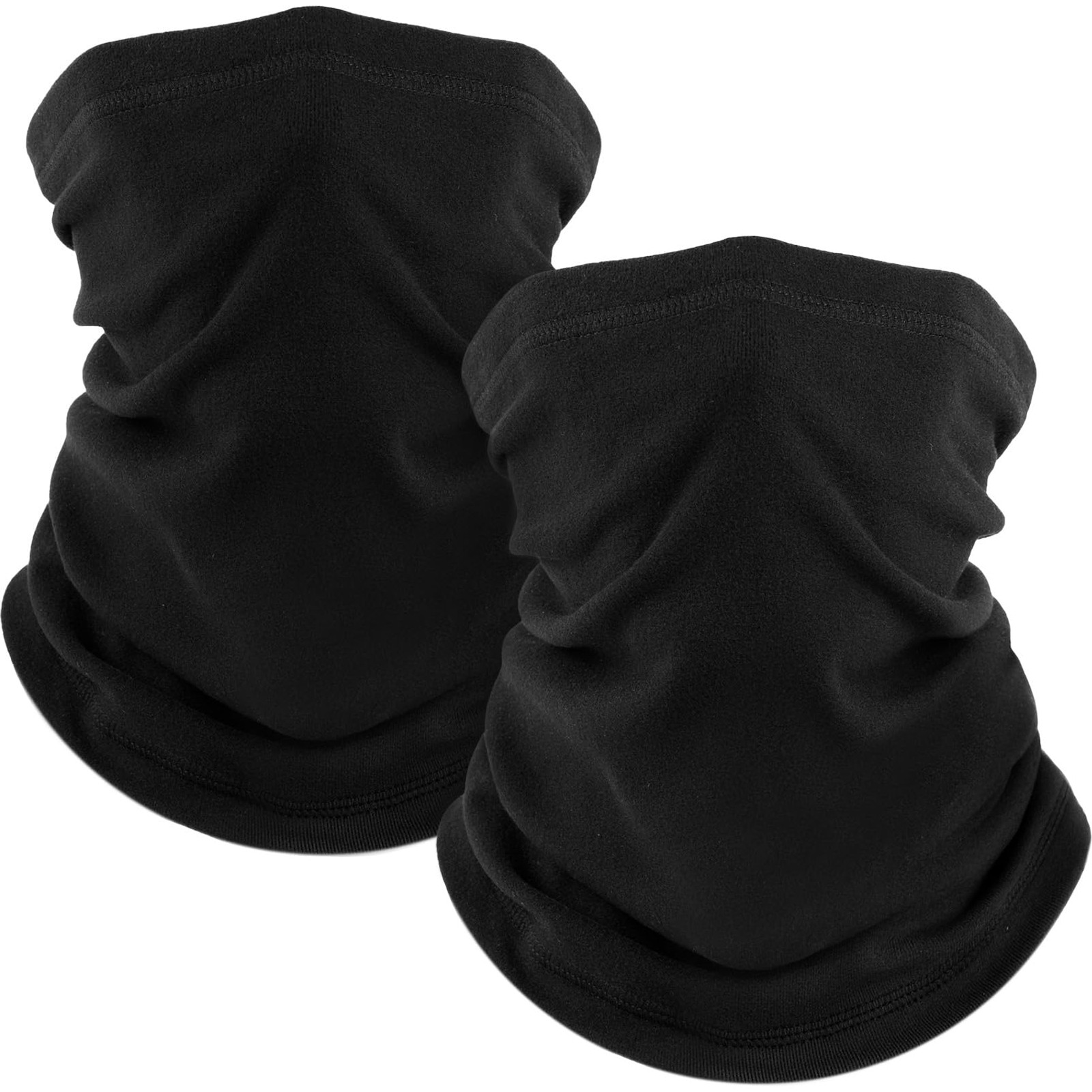 Fuinloth 2 Pack Winter Neck Gaiter, Fleece Warmer Scarf One Size, Black+black