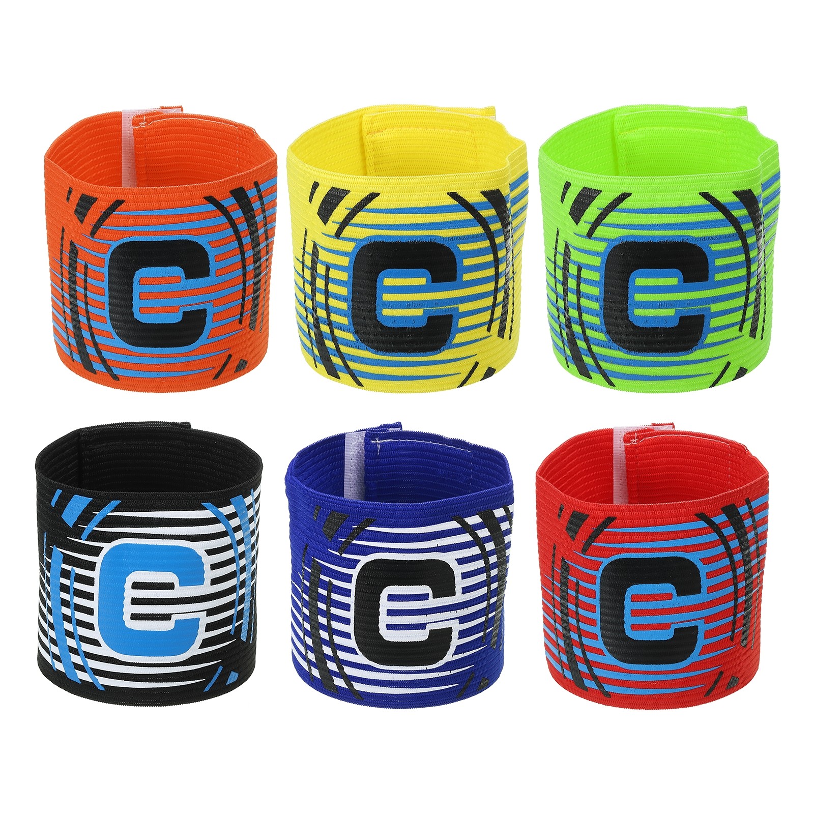Captain Armband, 6 Pack Adjustable Elastic Soccer Captain's Arm Band, 6 Colors