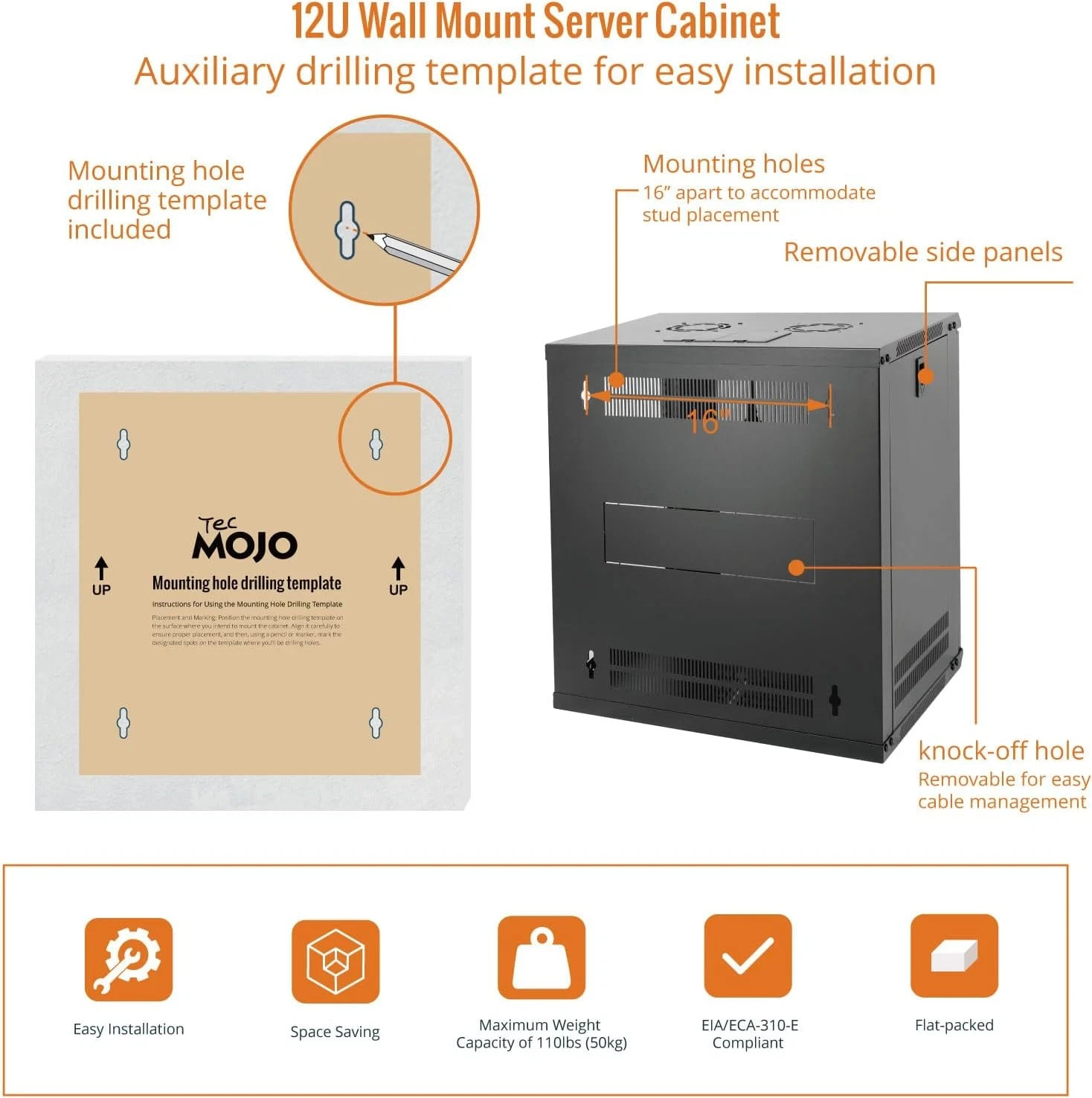 12U Wall Mount Server Cabinet IT Network Rack Enclosure Lockable Door and Side P