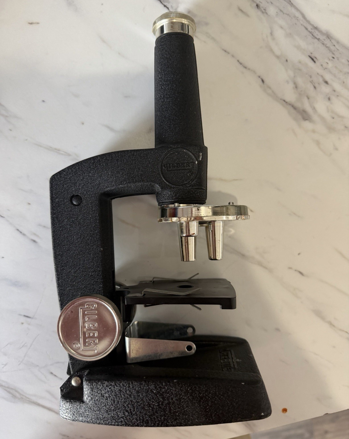 Gilbert Black Microscope w/ Metal Stage & Objective Lenses