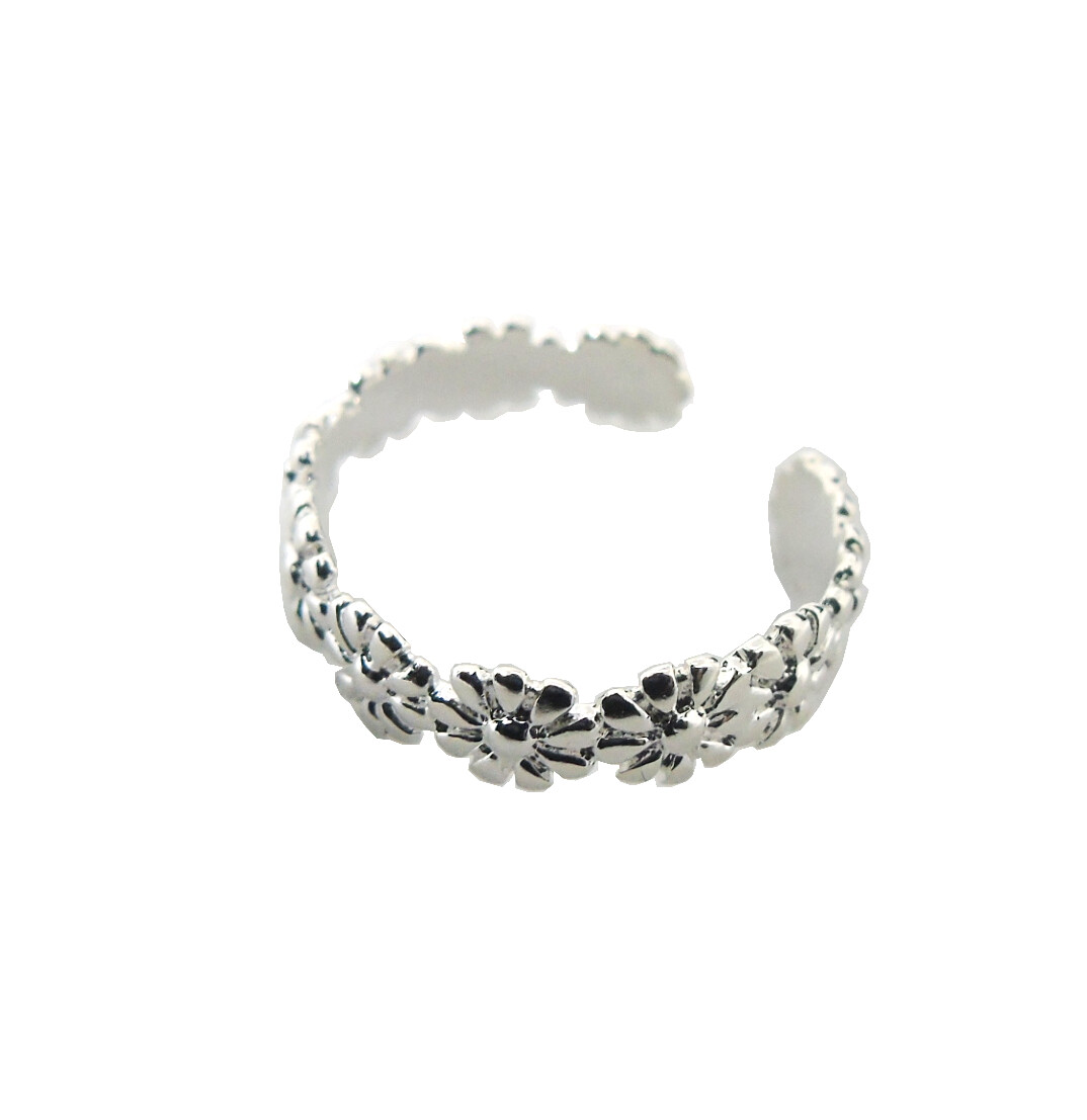 Toe Ring Sterling Daisy Silver Adjustable Opening Finger Knuckle Stacking Band