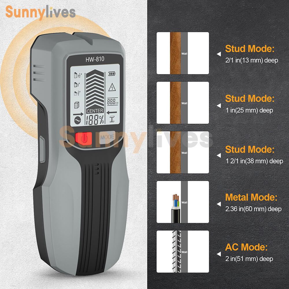 HW-810 6-in-1 Wall Scanner Stud Nail Finder Detector LCD Handheld Wall Detector