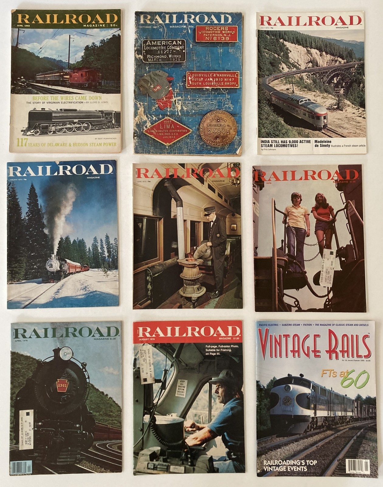 Lot of 9 RAILROAD MAGAZINE + VINTAGE RAILS 1960s 1970s