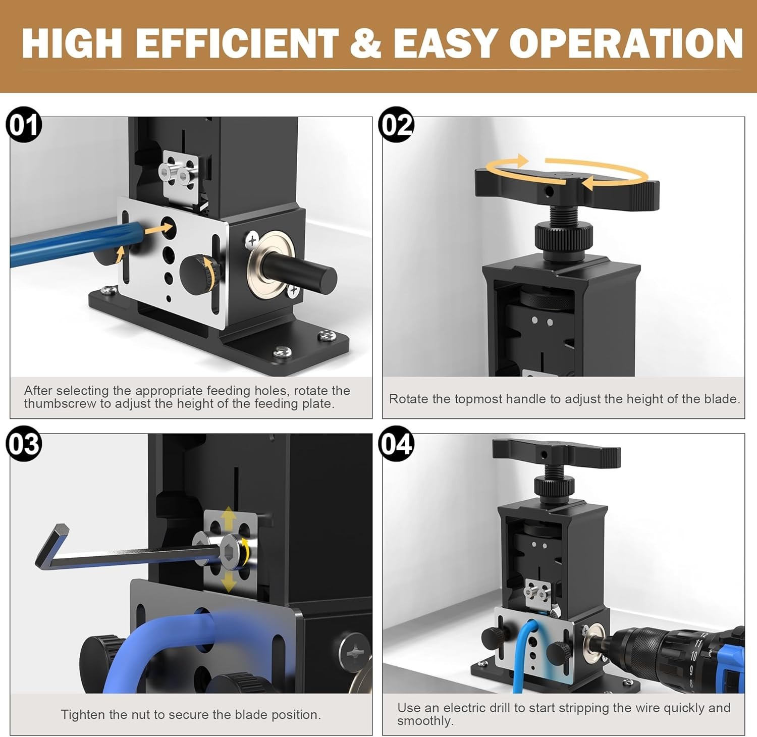 Adjustable Wire Stripper Machine, Upgraded – Drill-Powered Automatic Stripper