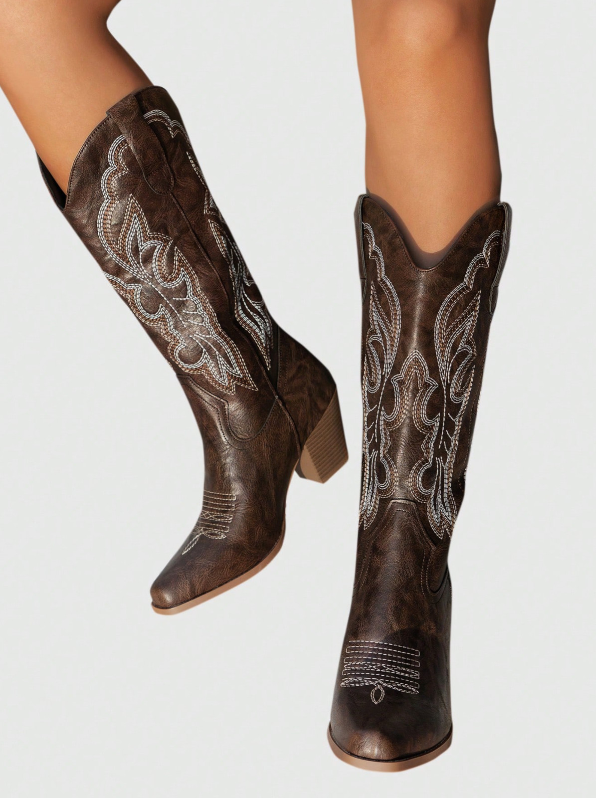 Botas Altas en Piel con Tacon Elegantes Zapatos Para Mujer Vaqueras Rancheras