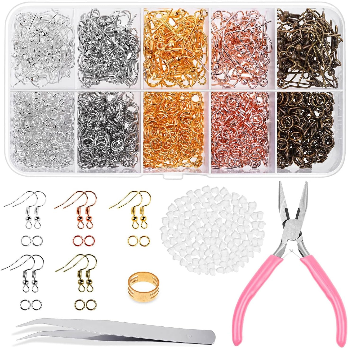 Earring Hooks, Audab 1400pcs Making Kit with 200pcs Ear Ring 1000pcs Jump Rings,