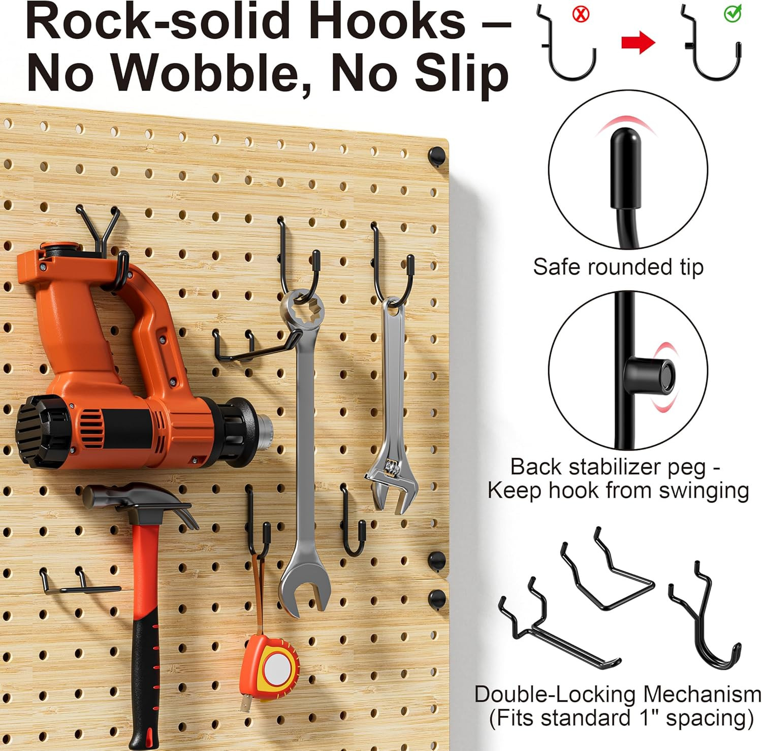 Eco Friendly Bamboo Pegboard Organizer Set 39 Piece 4 Panel Wall Storage 35Hooks