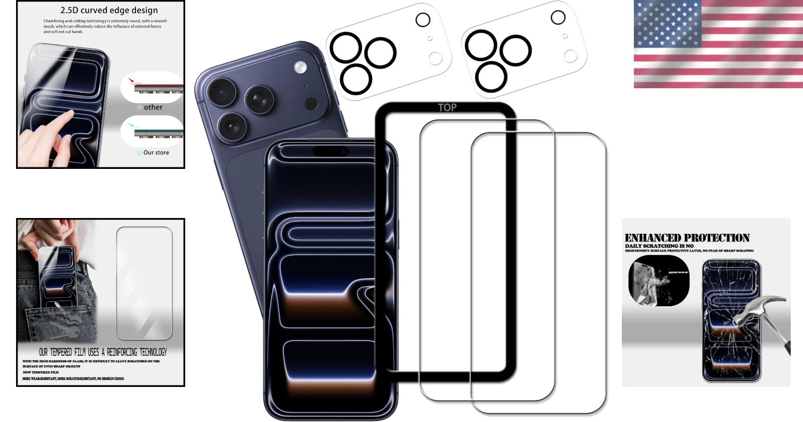 Tempered Glass Screen and Lens Protector 2-Pack for iPhone 17 Pro Max with Tool