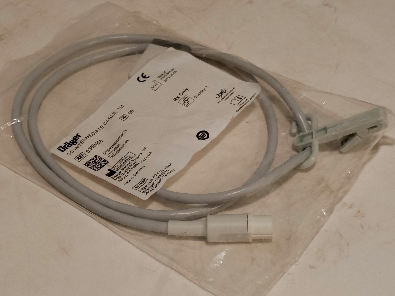 Drager 3368458 CO Cardiac Output Intermediate Cable, 1M Length, As Pictured