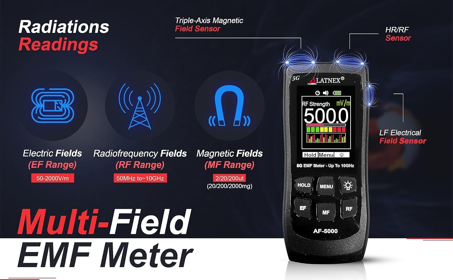 5G EMF Meter RF Detector LATNEX AF-5000 3 Axis