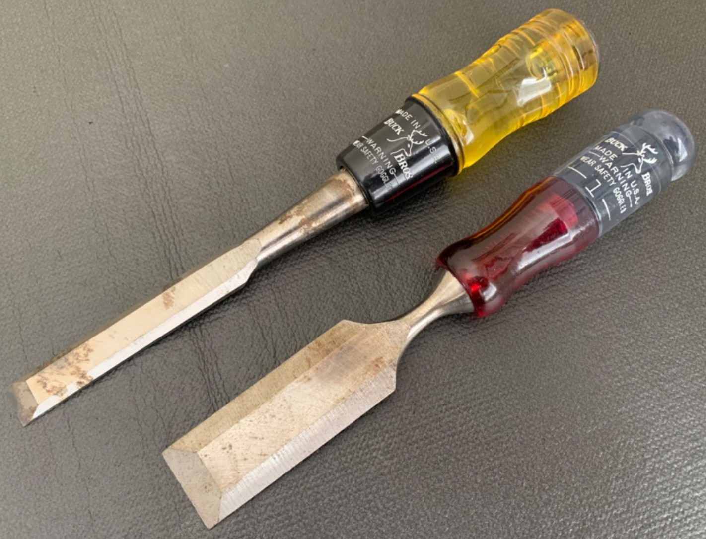 Lot of (2) Buck Bros. 1" & 1/2" (w/ Striking Cap) Wood Chisels Made in USA