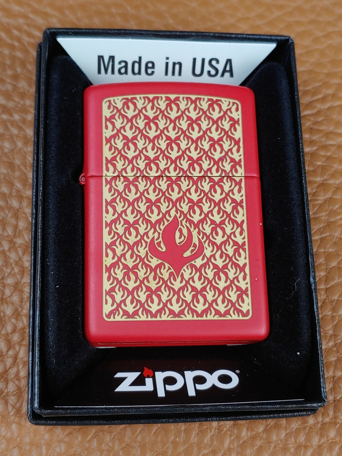 ZIPPO 49573 FLAME Pattern on RED MATTE Finish Lighter- NEW in Box - JAN (A) 2021