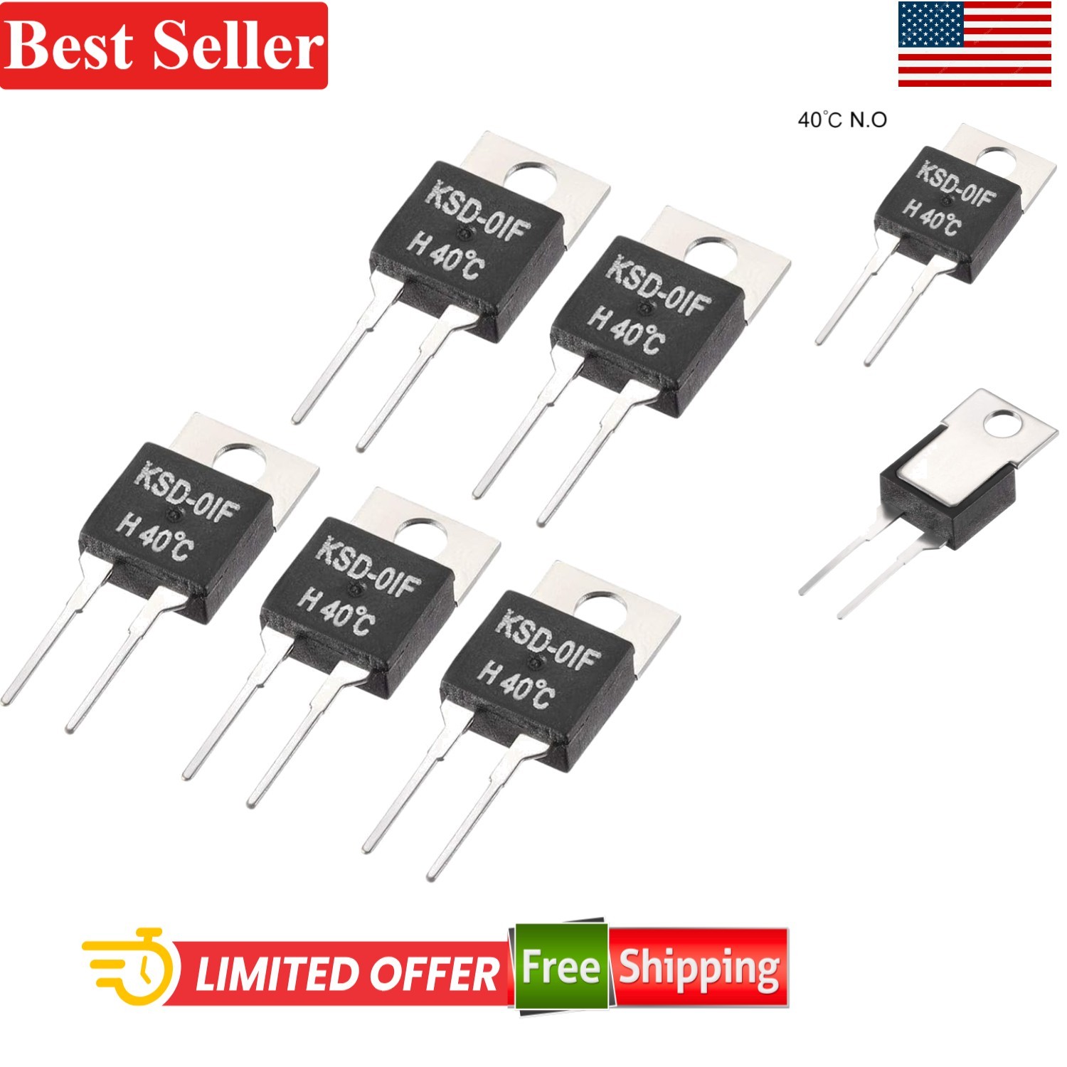Normally Open Temperature Switch 40℃ Thermostat N.O 5pcs